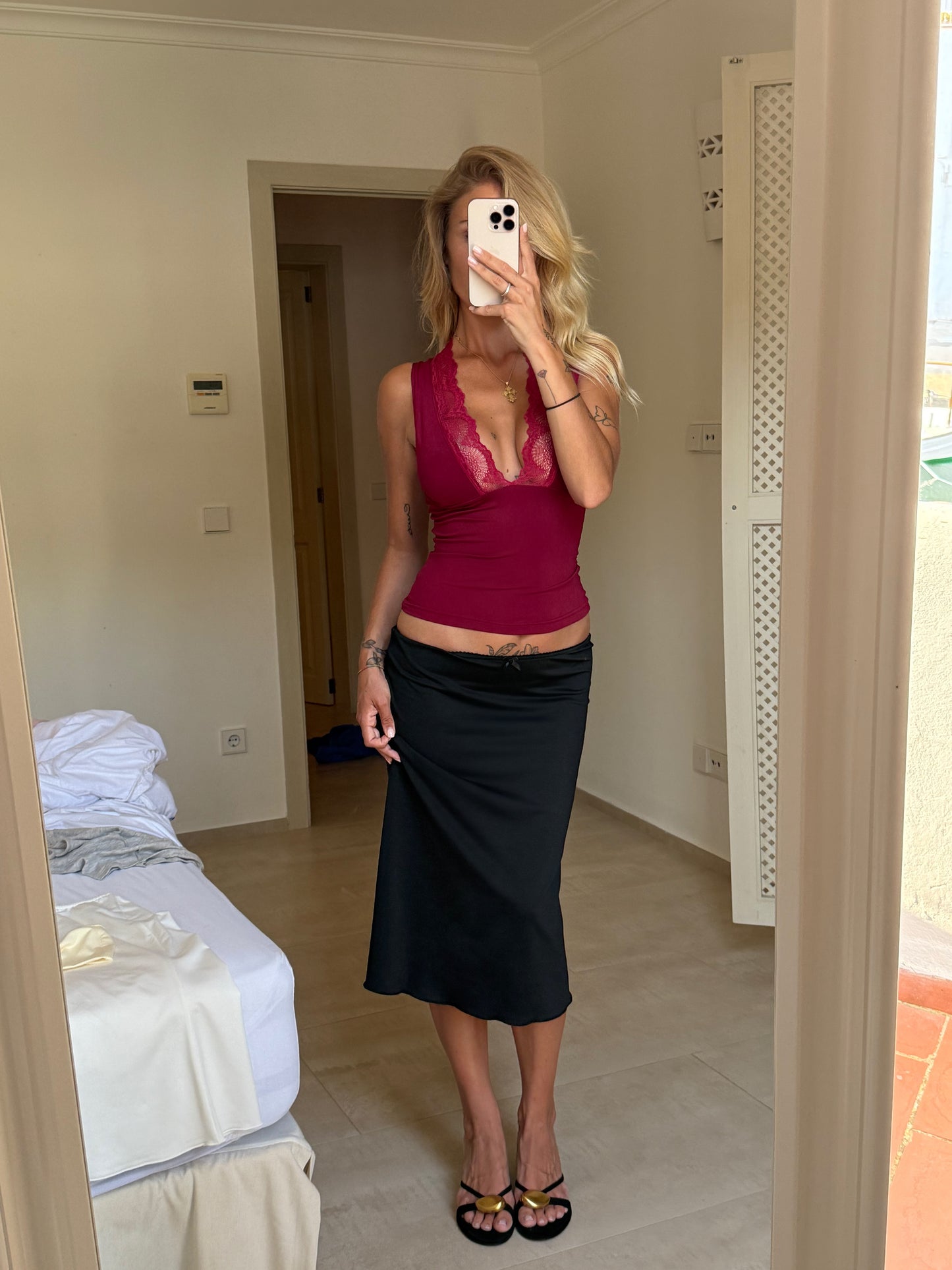 Lucia basic lace top - mørk rød