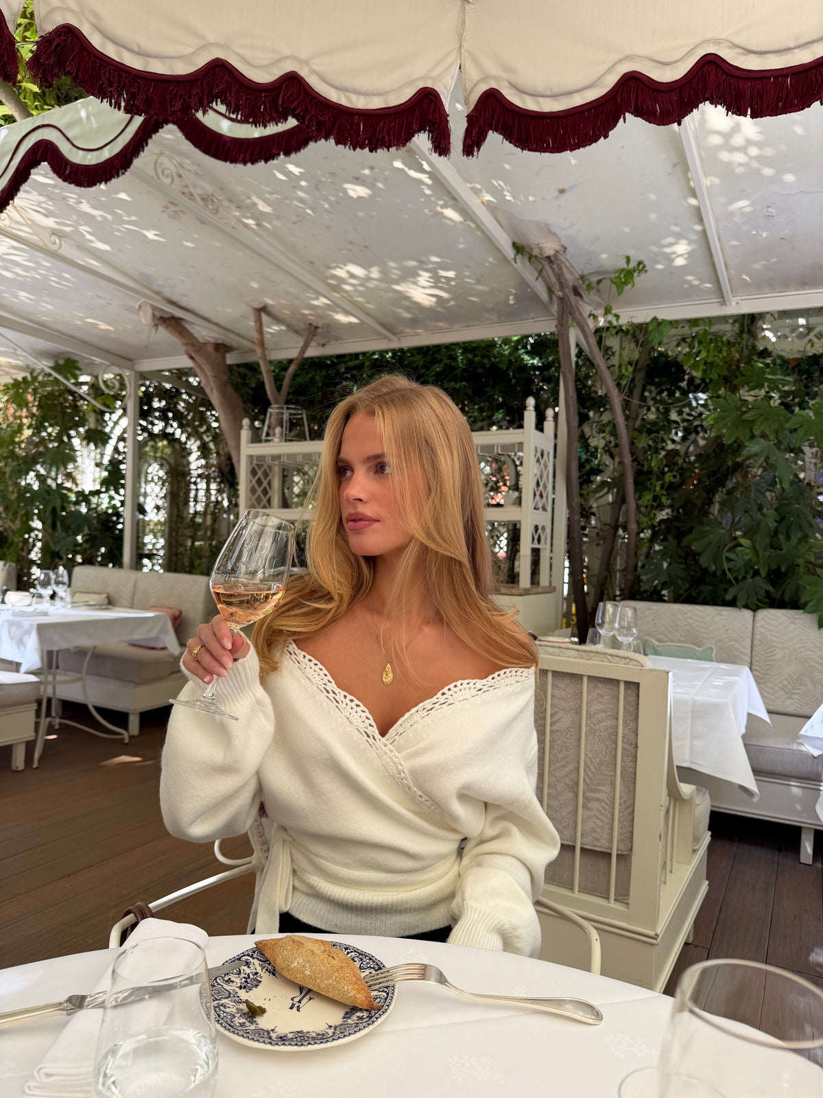 Wool Crochet Wrap Cardigan – White