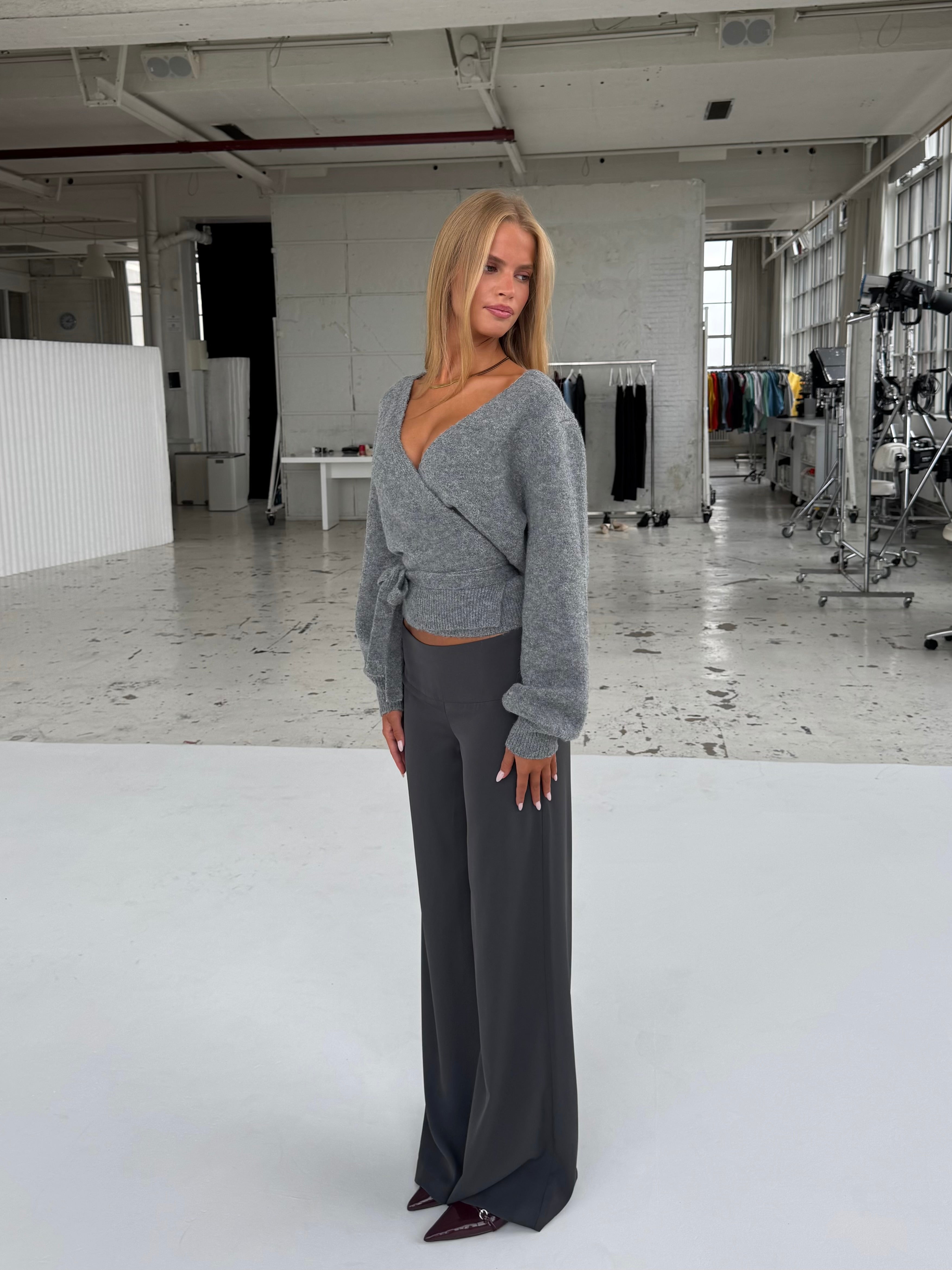 Wool blend wrap cardigan - mellem grå