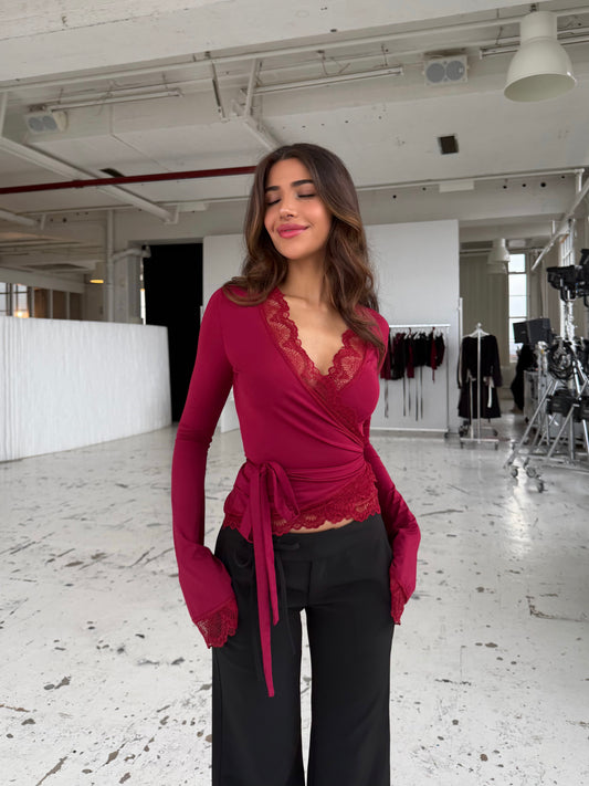 New ballerina basic lace top - mørk rød