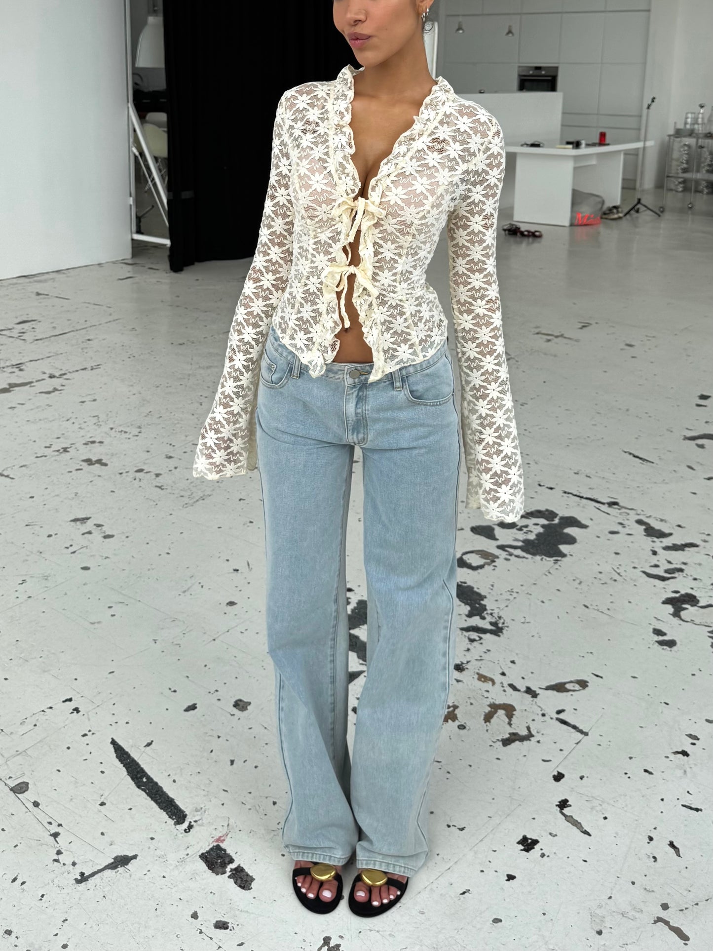 Thalia Trim lace top - cream (forudbestilling)