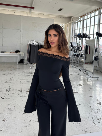 Bari basic lace top - sort
