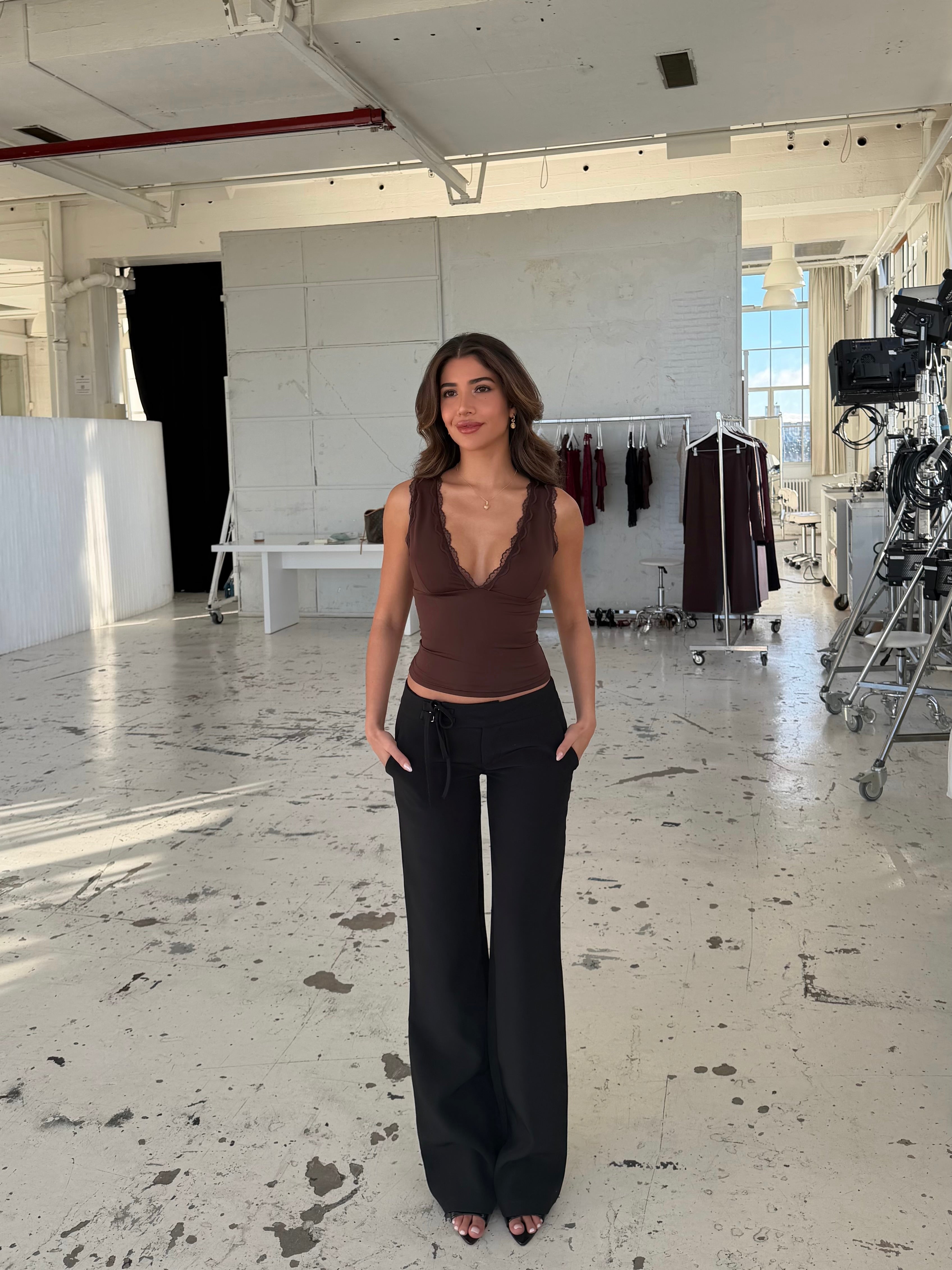 Basic lace top - mørk brun