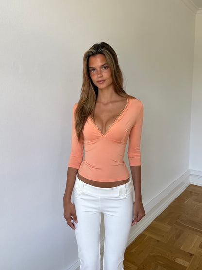 Quarter sleeve lace top - orange