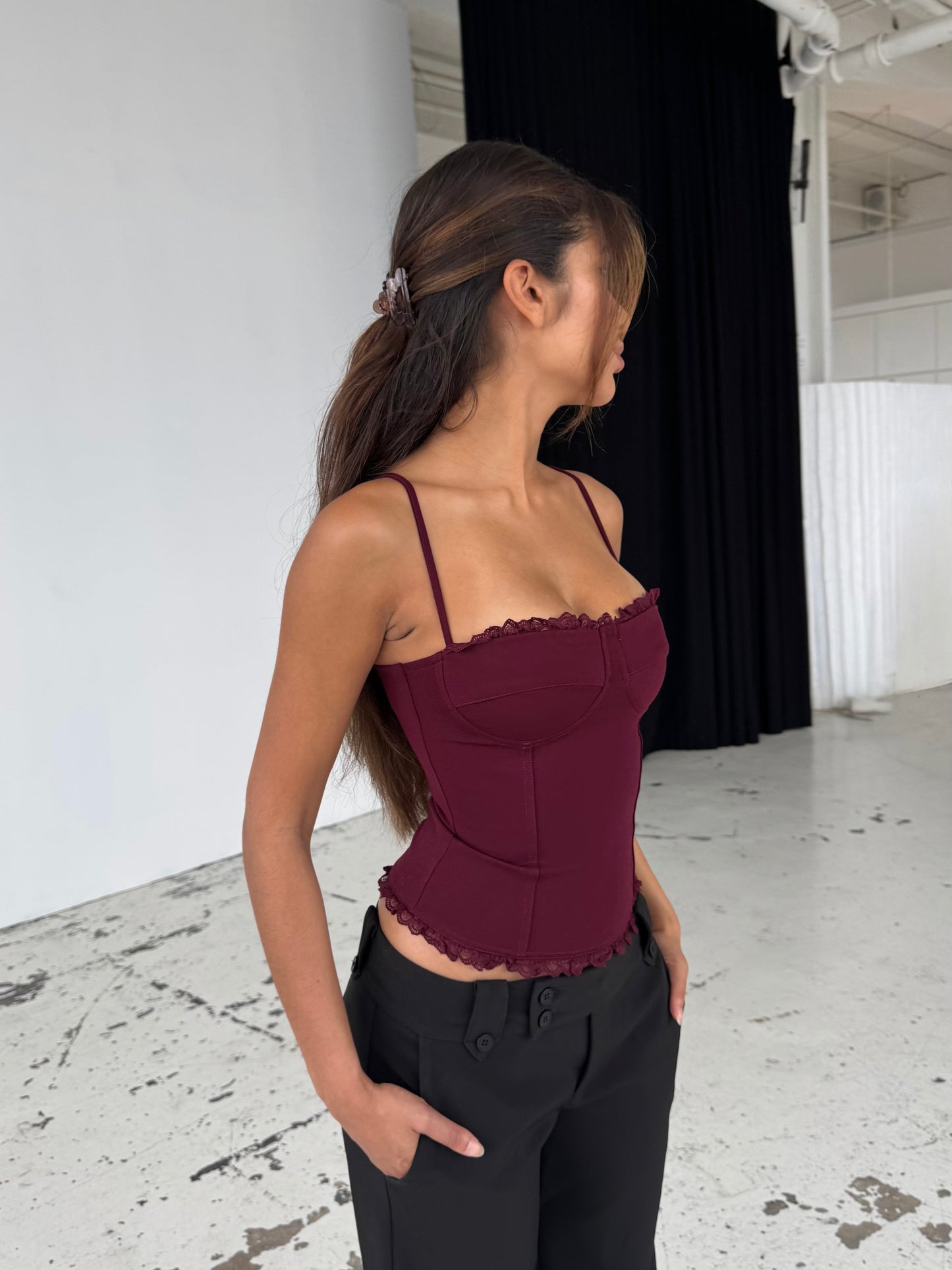 Lula lace corset top - mørk rød