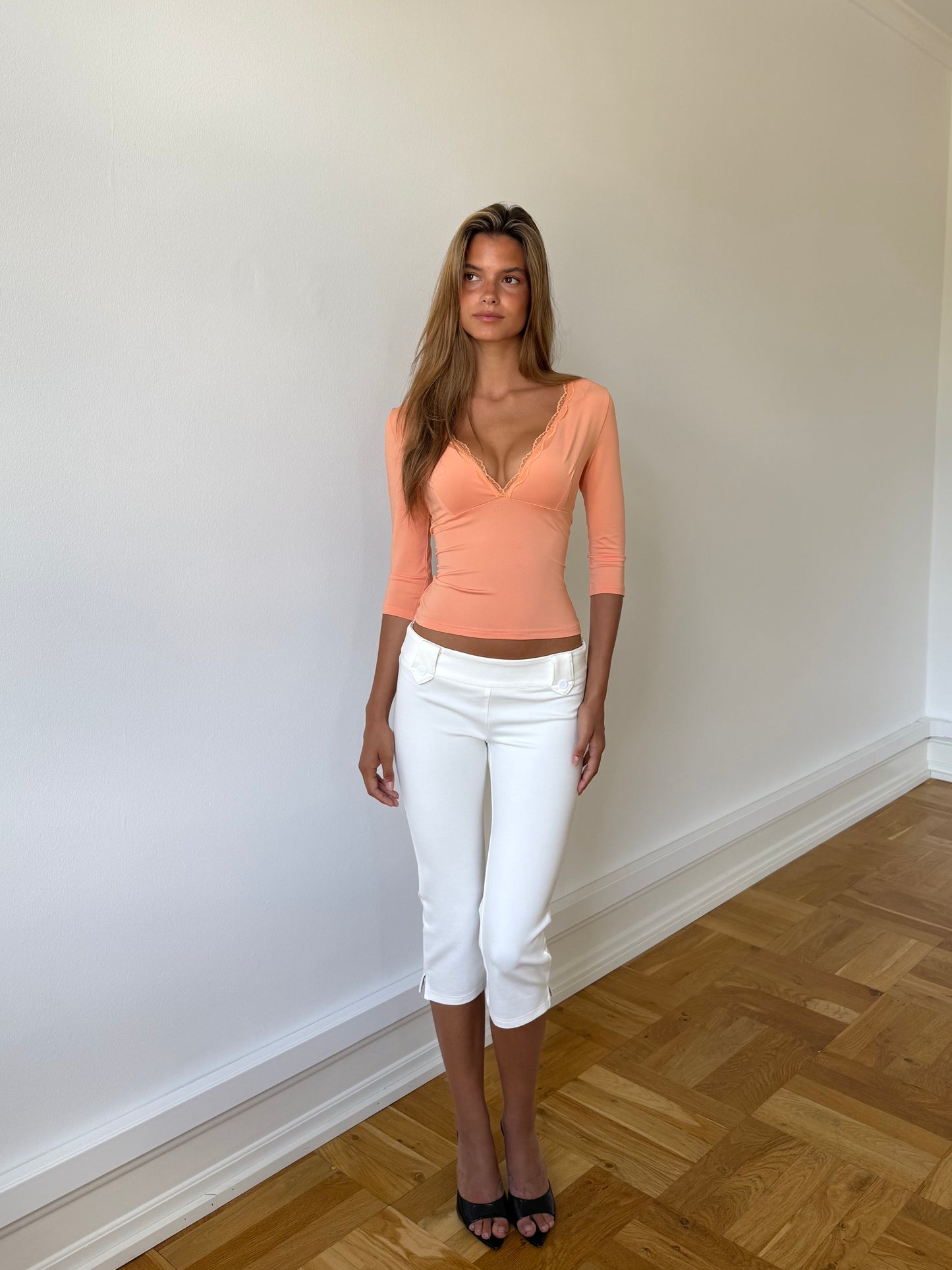 Quarter sleeve lace top - orange