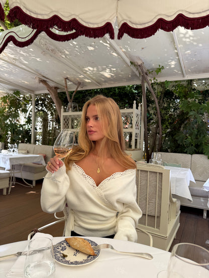 Wool Crochet Wrap Cardigan – White
