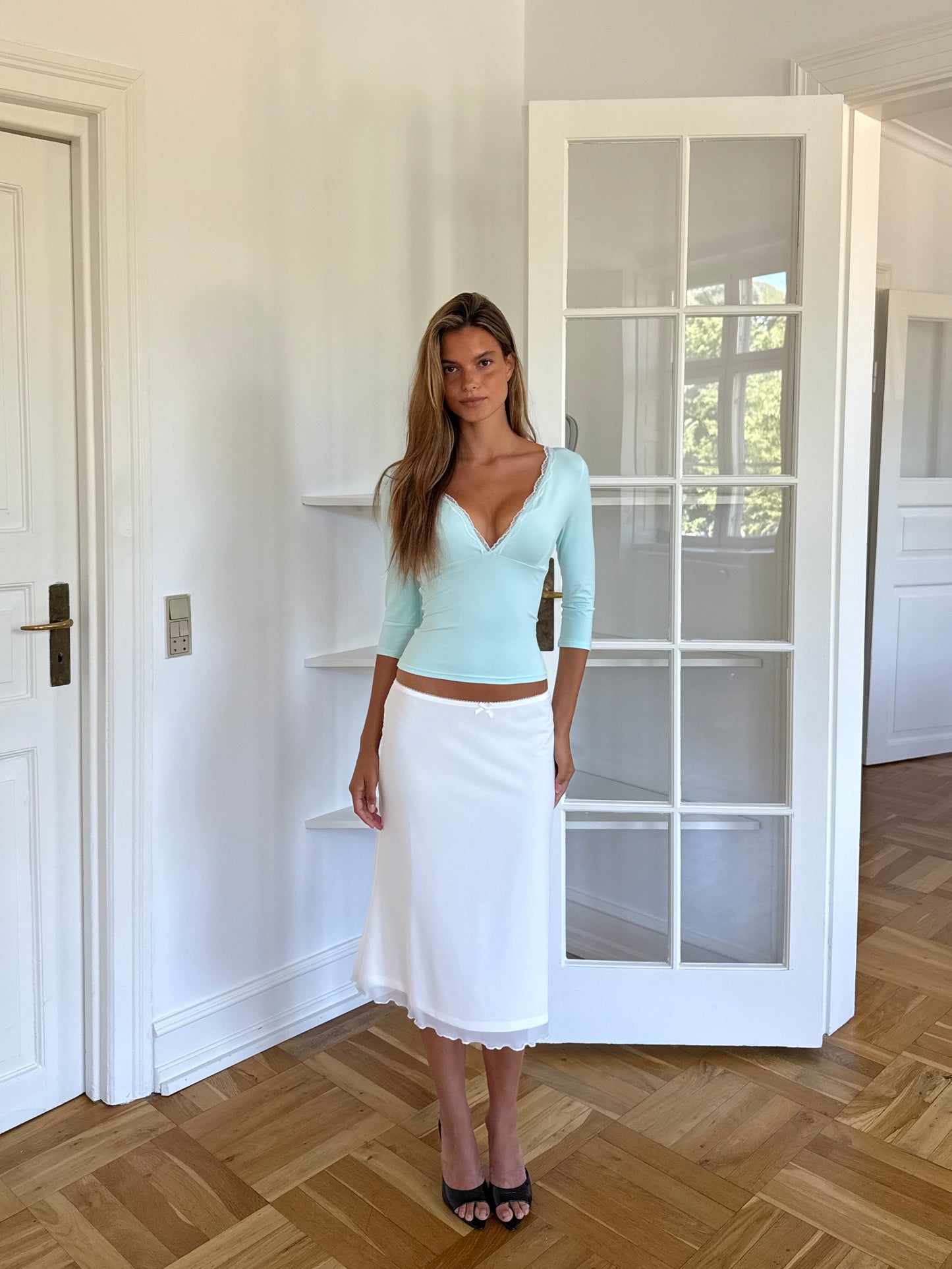 Quarter sleeve lace top - mint