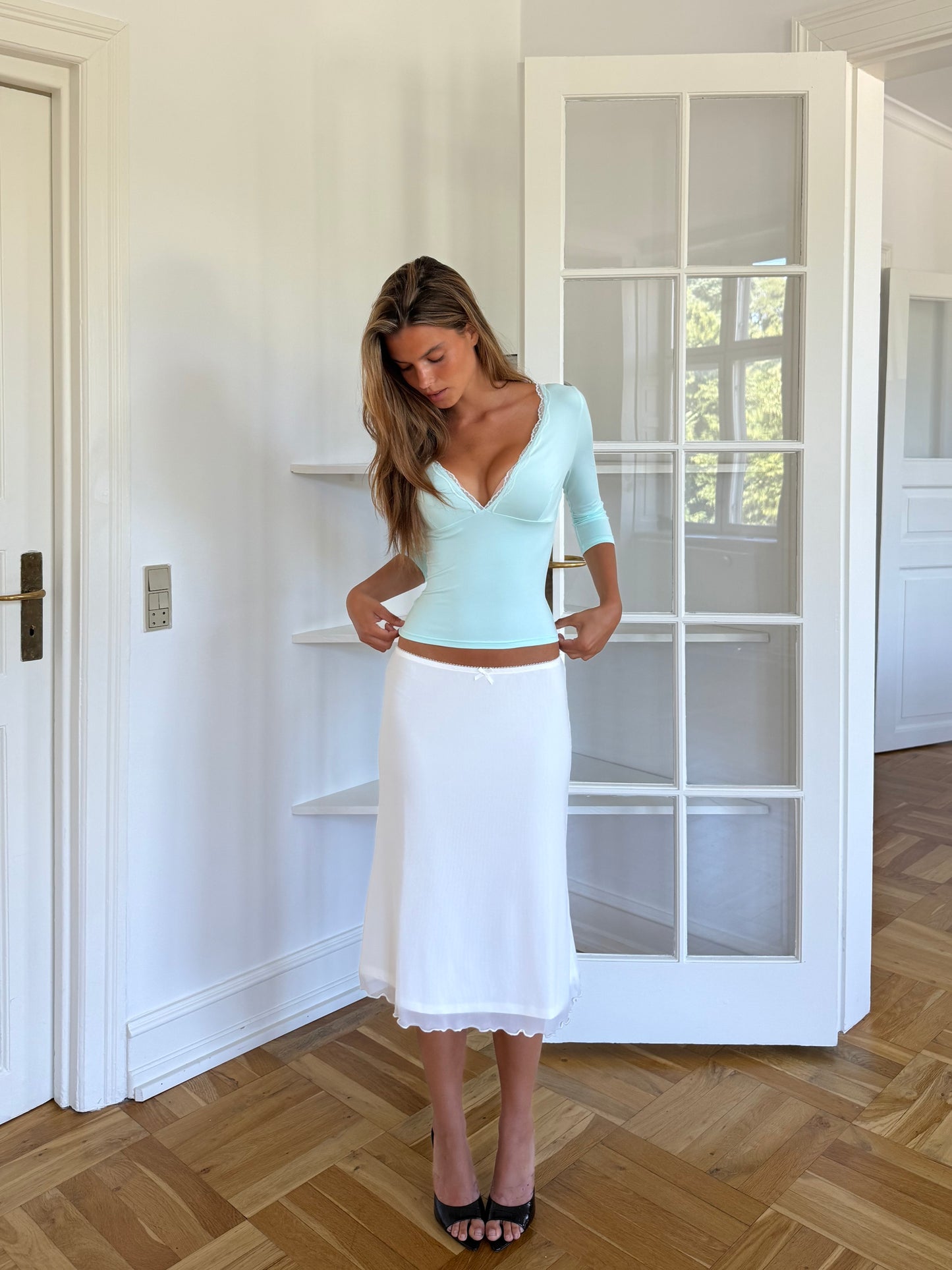 Quarter sleeve lace top - mint