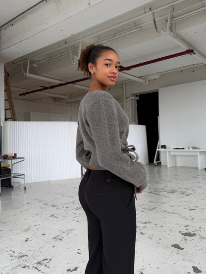 Wool blend wrap cardigan - lys grå/brun (forudbestilling)