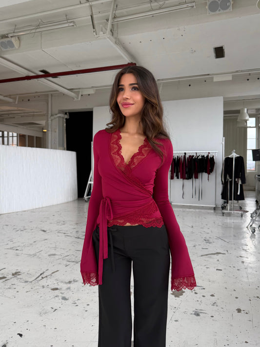 New ballerina basic lace top - mørk rød