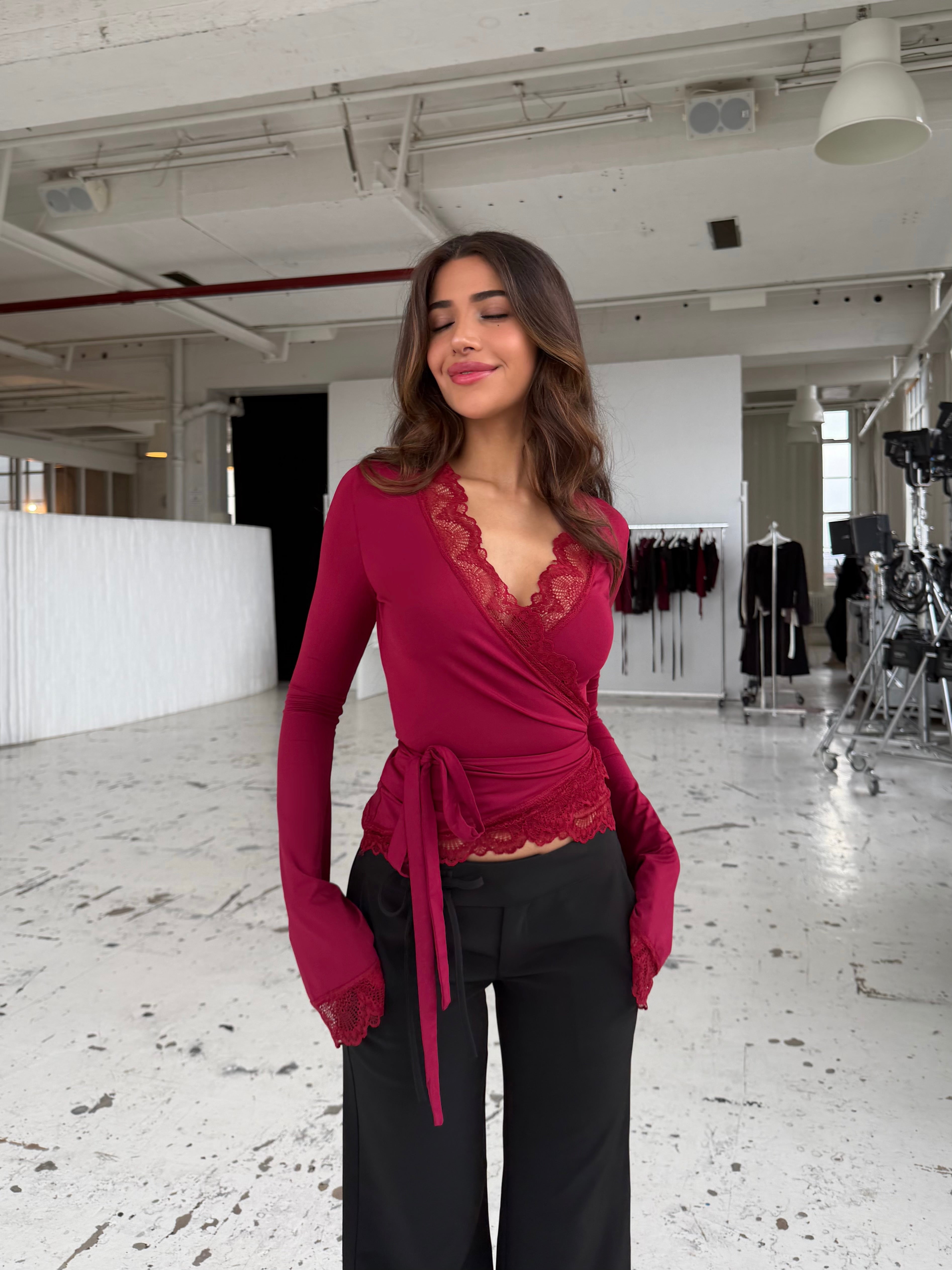 New ballerina basic lace top - mørk rød