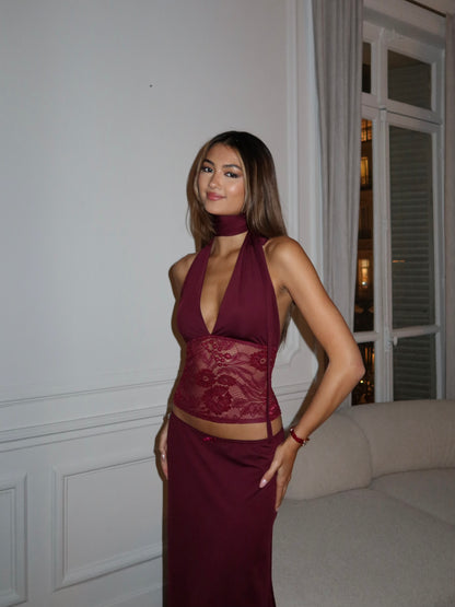 Mila multi lace top - bordeaux (forudbestilling)