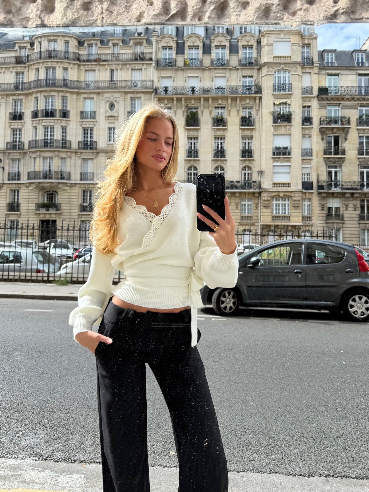 Wool Crochet Wrap Cardigan – White