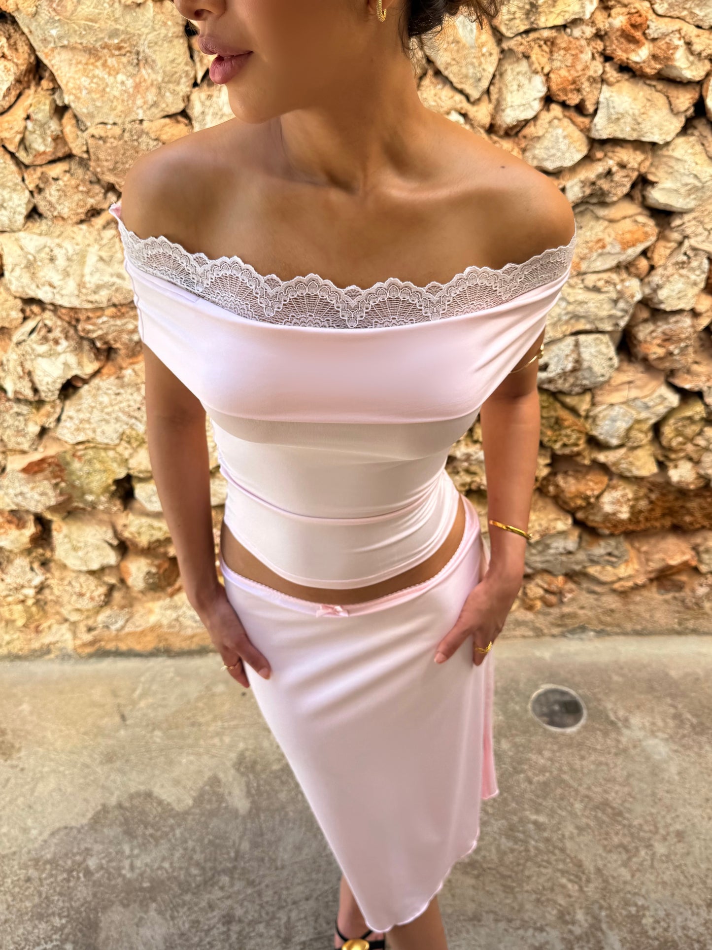 Leda lace top - lyserød