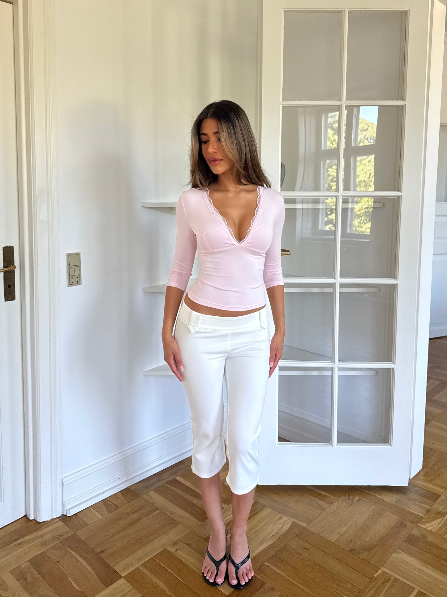 Quarter sleeve lace top - light pink