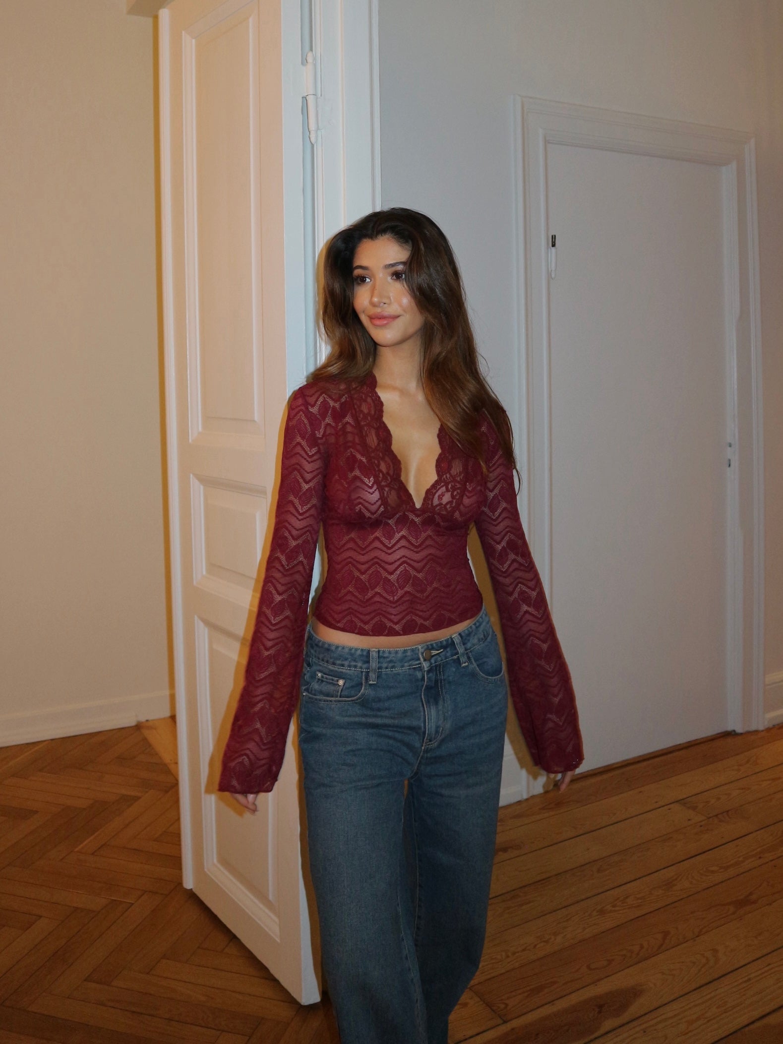 Pretty lace top - bordeaux